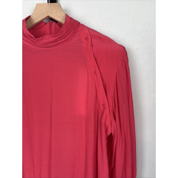 IRO Paris Sense Button Detail Crepe Blouse Pink Mock Neck Women's 8 Statement - Picture 3 of 16
